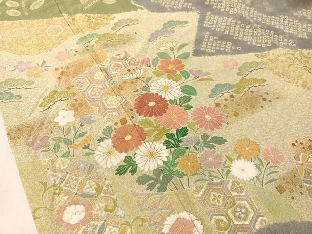 平和屋着物●訪問着 絞り 流水色紙花文 金彩 正絹 逸品 CABN6232vp