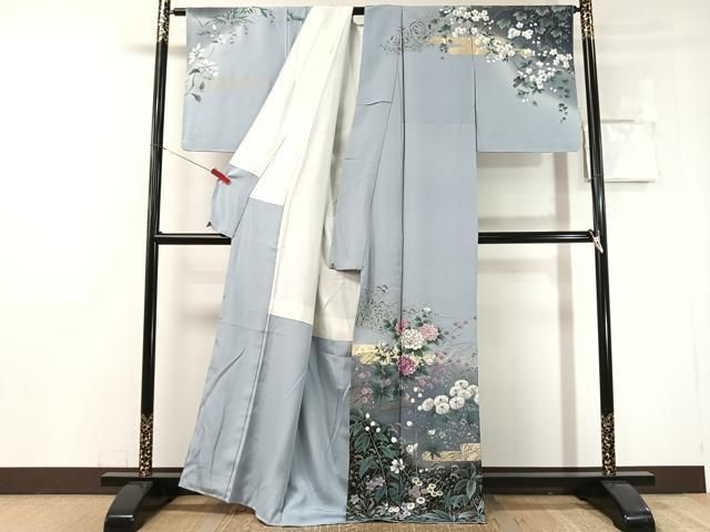 平和屋着物●英王室献上友禅作家 木下勝功 訪問着 刺繍 霞草花文 暈し染め 金彩 正絹 逸品 未使用 CABN6236vp