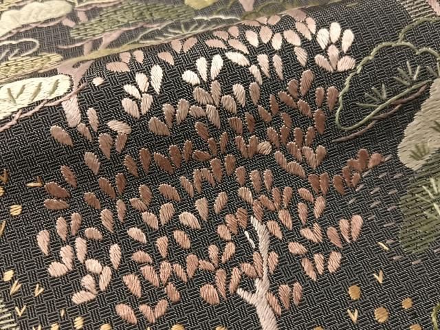 平和屋着物●本場縞大島紬 訪問着 総刺繍 花松文 さが美扱い 正絹 逸品 CABN6309vp