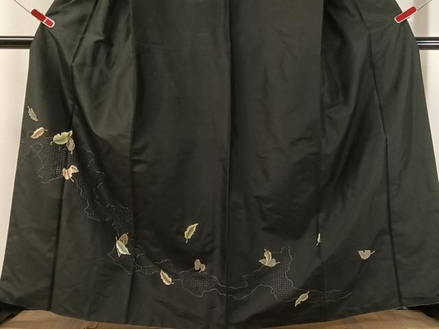 平和屋着物●本場縞大島紬 訪問着 中国三大刺繍 スワトウ刺繍 総刺繍 道長舞葉文 正絹 逸品 CABN6321vp