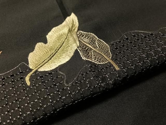 平和屋着物●本場縞大島紬 訪問着 中国三大刺繍 スワトウ刺繍 総刺繍 道長舞葉文 正絹 逸品 CABN6321vp
