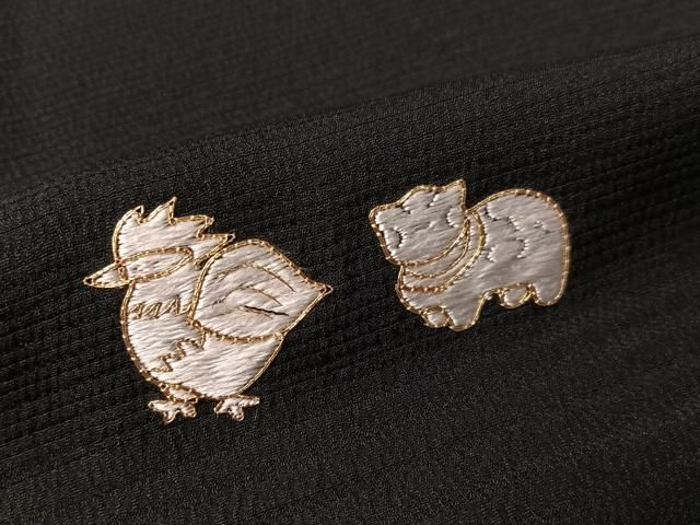 平和屋着物●色留訪問着 総刺繍 駒刺繍 十二支 干支 黒地 金糸 仮絵羽 正絹 逸品 未使用 CABN6362vp