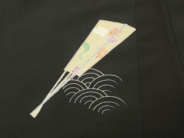 平和屋着物#羽織 青海波扇面草花文 黒地 正絹 逸品 CABN6927in