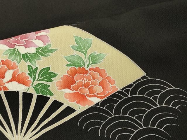 平和屋着物#羽織 青海波扇面草花文 黒地 正絹 逸品 CABN6927in