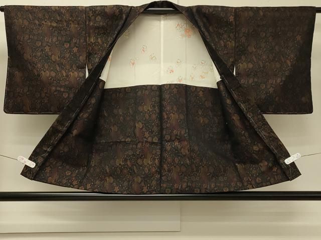 平和屋着物#羽織 お召地 飛鶴草花文 黒地 正絹 逸品 未使用 CABN6928in