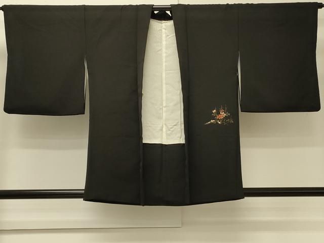平和屋着物#羽織 寿光織 枝花文 黒地 金糸 正絹 逸品 CABN6932in
