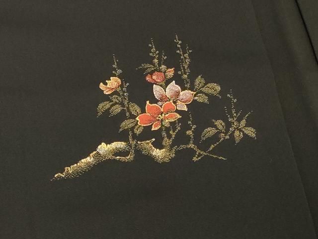 平和屋着物#羽織 寿光織 枝花文 黒地 金糸 正絹 逸品 CABN6932in