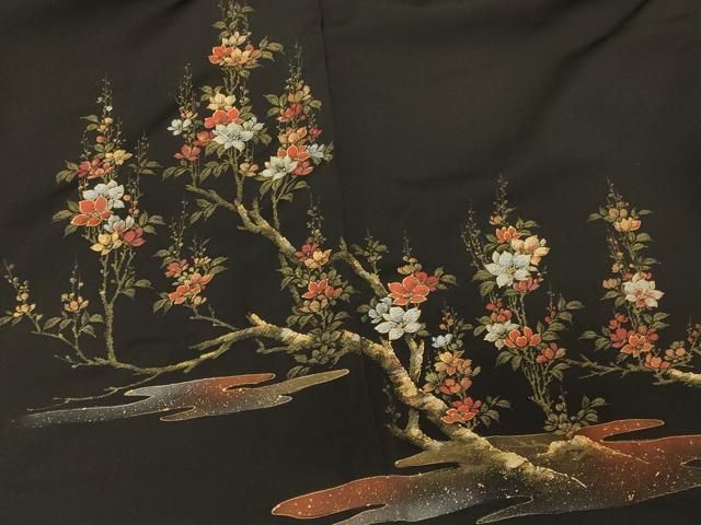 平和屋着物#羽織 寿光織 枝花文 黒地 金糸 正絹 逸品 CABN6932in