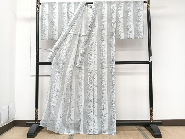 平和屋着物*夏物 小紋 紗 間道草花文 洗える着物 CABN6994xi