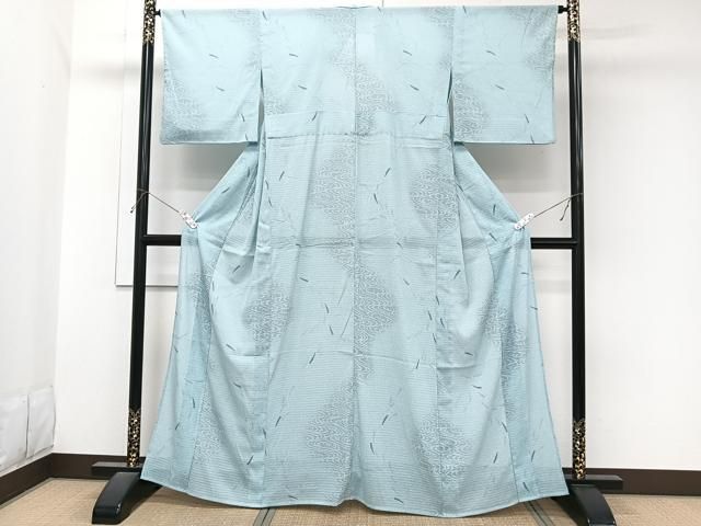 平和屋着物*夏物 小紋 絽縮緬 流水落ち葉文 洗える着物 CABN6995xi