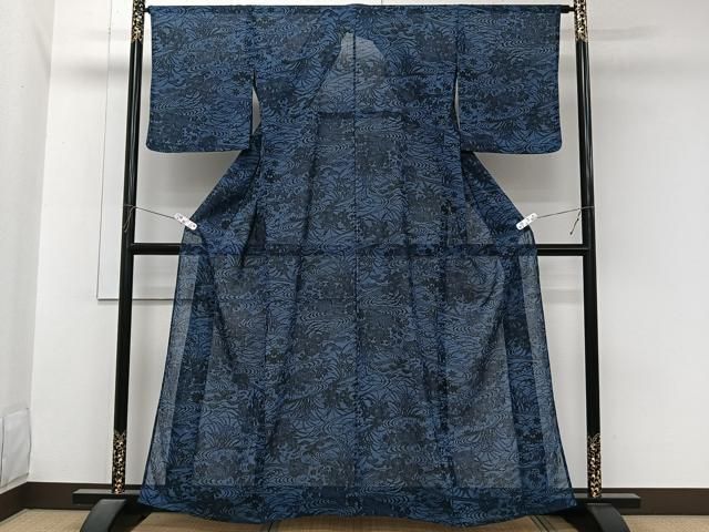 平和屋着物*夏物 小紋 紗 型染め 流水鴛鴦花文 洗える着物 CABN7000xi