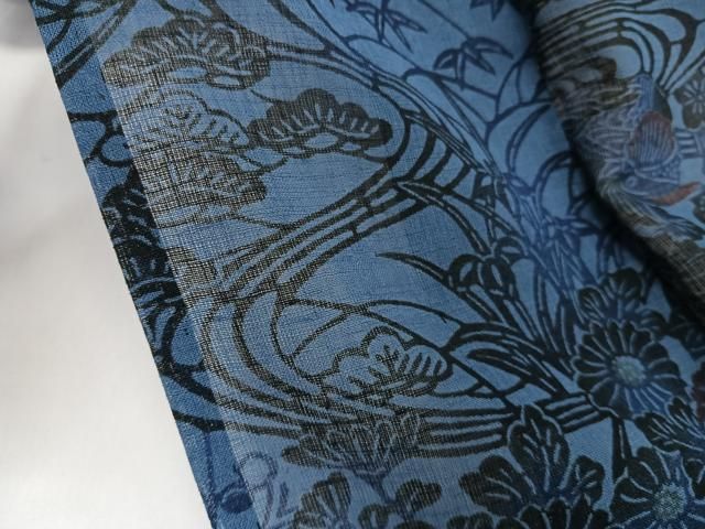 平和屋着物*夏物 小紋 紗 型染め 流水鴛鴦花文 洗える着物 CABN7000xi