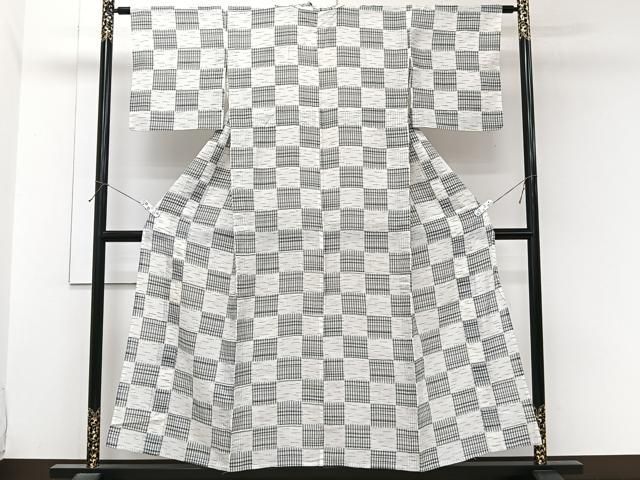 平和屋着物*夏物 本場小千谷縮 格子柄 麻 逸品 CABN7017xi