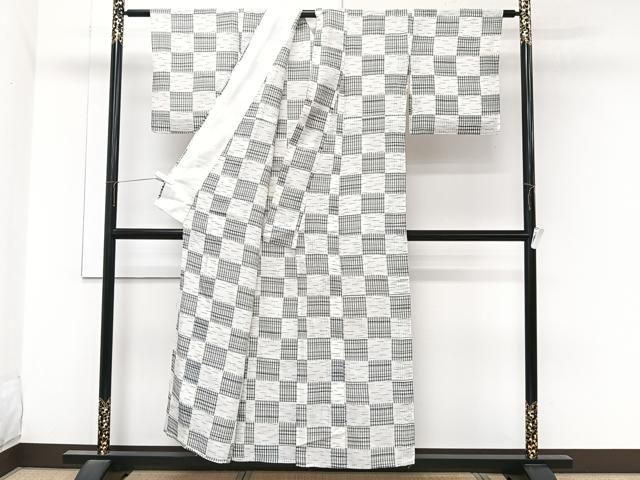 平和屋着物*夏物 本場小千谷縮 格子柄 麻 逸品 CABN7017xi