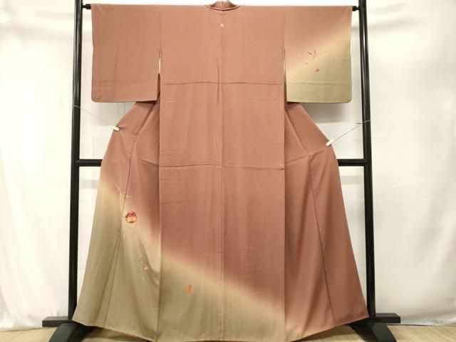 平和屋着物■訪問着 駒刺繍 金嚢 枝葉文 暈し染め 金糸 正絹 逸品 CABN7411ev