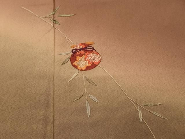 平和屋着物■訪問着 駒刺繍 金嚢 枝葉文 暈し染め 金糸 正絹 逸品 CABN7411ev