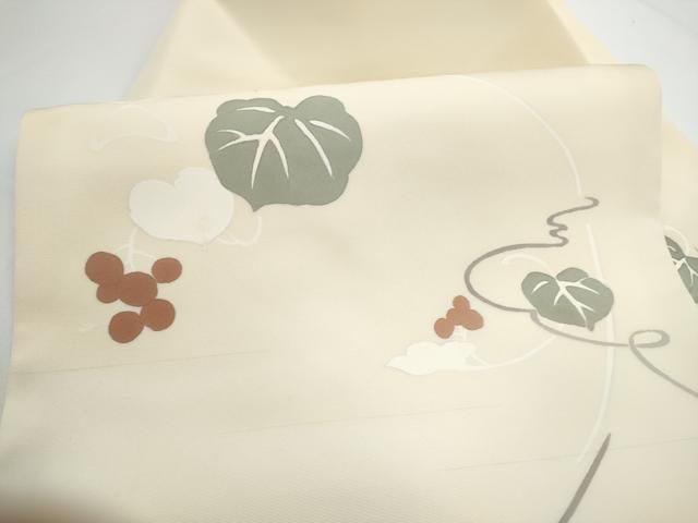 平和屋着物●塩瀬 九寸名古屋帯 ろうけつ染 葡萄蔦の葉文 正絹 逸品 CABN8009hy