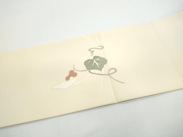 平和屋着物●塩瀬 九寸名古屋帯 ろうけつ染 葡萄蔦の葉文 正絹 逸品 CABN8009hy