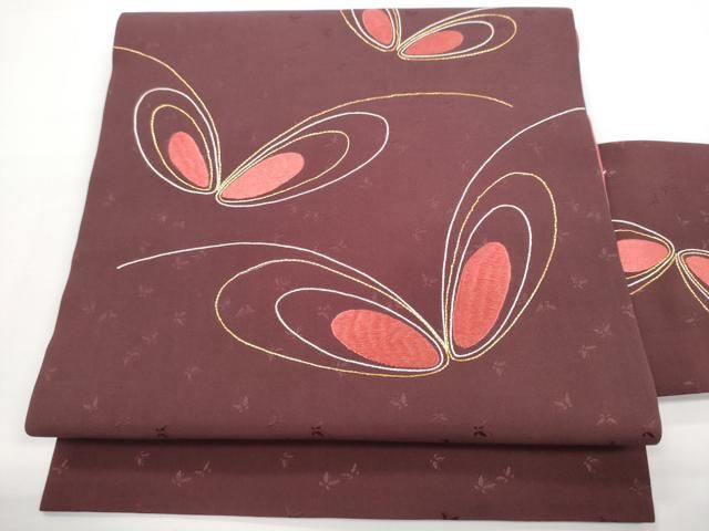 平和屋着物●日本橋人形町 創業70年 錦や 九寸名古屋帯 総刺繍 駒刺繍 舞蝶文 たとう紙付き 正絹 逸品 CABN8010hy