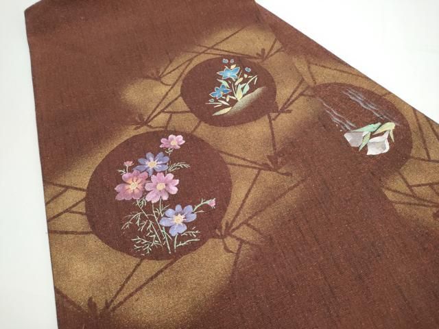 平和屋着物●九寸名古屋帯 紬地 草花丸文 金彩 正絹 逸品 CABN8024hy