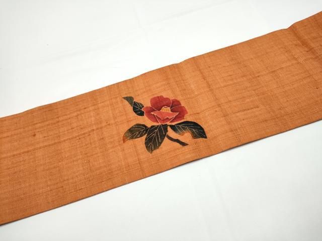 平和屋着物●九寸名古屋帯 作家物 紬地 型染め いろは歌 枝椿 正絹 逸品 CABN8028hy