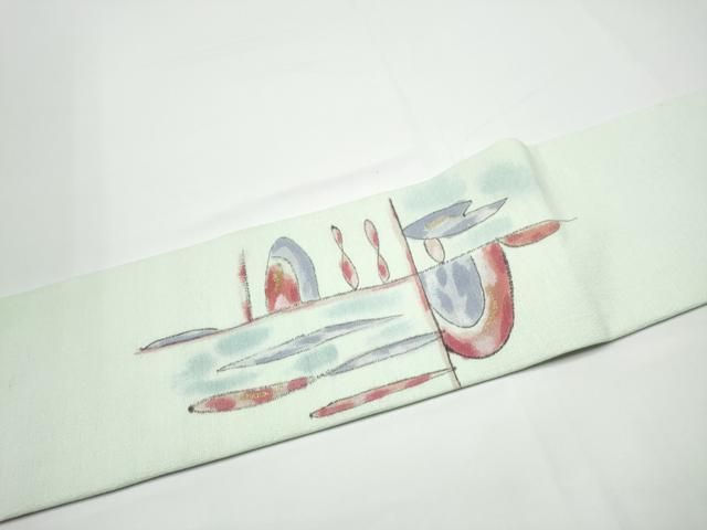 平和屋着物●九寸名古屋帯 手描き 紬地 幾何学文様 金彩 正絹 逸品 CABN8033hy