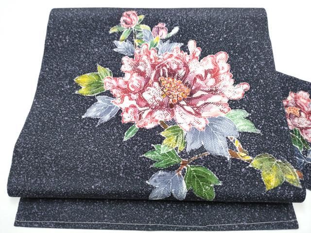 平和屋着物●九寸名古屋帯 ろうけつ染 枝牡丹 鬼しぼ縮緬 正絹 逸品 未使用 CABN8037hy