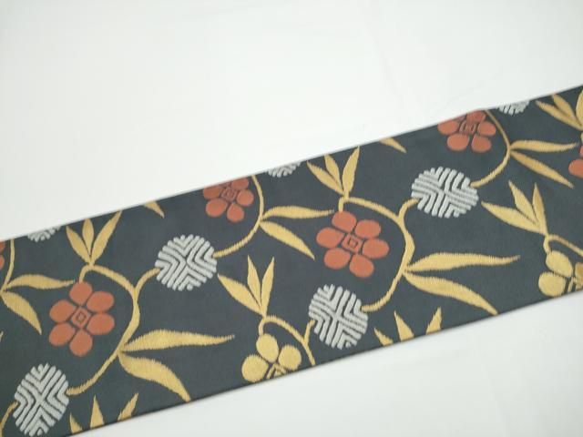 平和屋着物●九寸名古屋帯 花唐草文 金糸 正絹 逸品 CABN8043hy