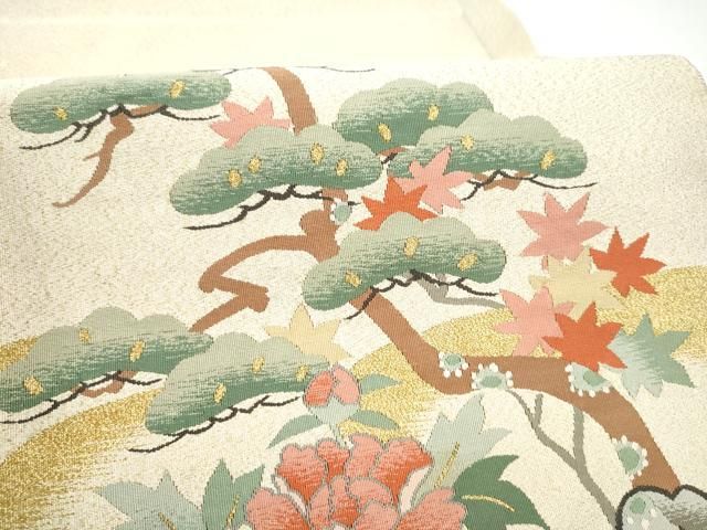 平和屋着物●爪搔き本綴れ 八寸名古屋帯 草花文 金彩 正絹 逸品 CABN8052hy