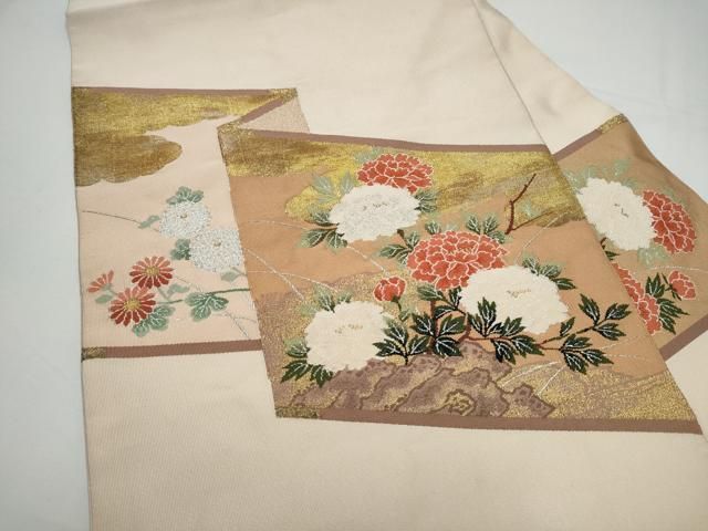 平和屋着物●八寸名古屋帯 綴れ 草花文 金銀糸 正絹 逸品 CABN8055hy