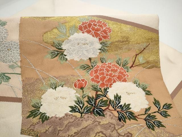 平和屋着物●八寸名古屋帯 綴れ 草花文 金銀糸 正絹 逸品 CABN8055hy