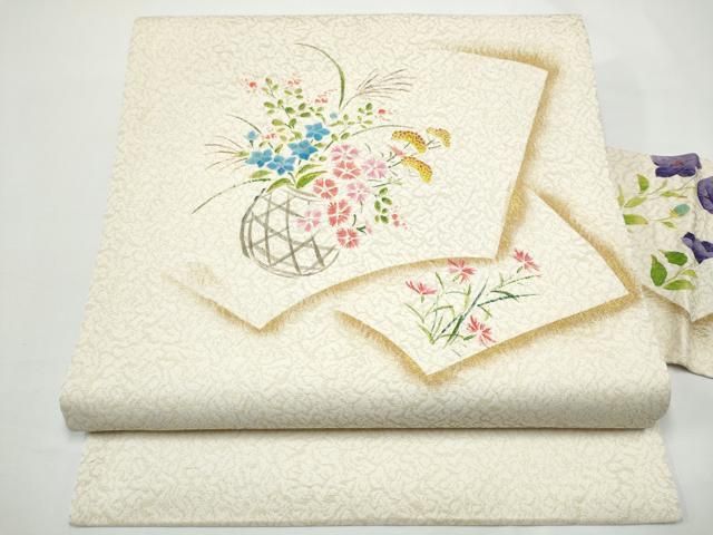 平和屋着物●九寸名古屋帯 地紙花籠文 金彩 金通し地 正絹 逸品 CABN8068hy
