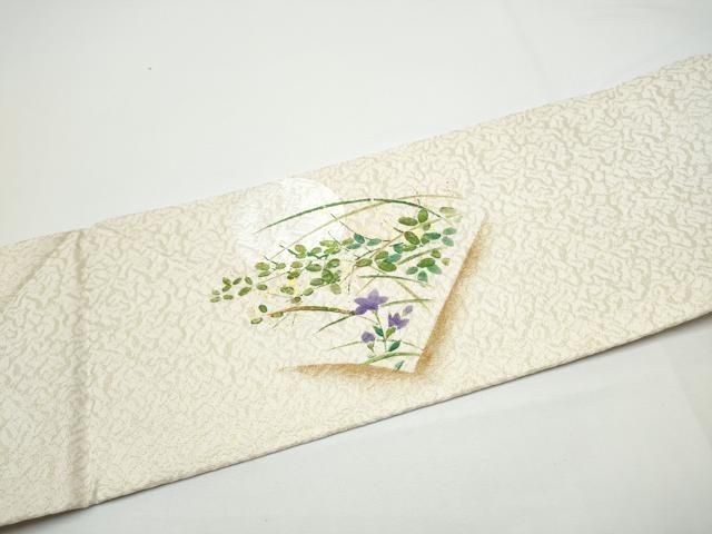 平和屋着物●九寸名古屋帯 地紙花籠文 金彩 金通し地 正絹 逸品 CABN8068hy