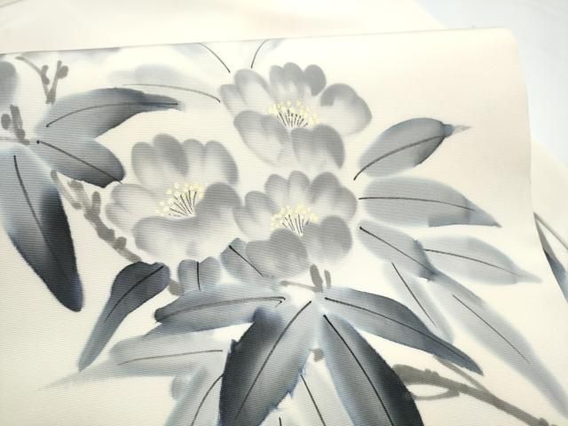 平和屋着物●塩瀬 九寸名古屋帯 作家物 手描き 枝花文 正絹 逸品 CABN8069hy