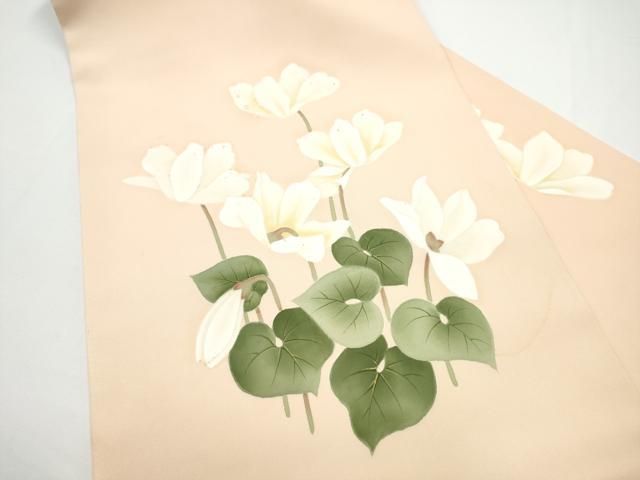 平和屋着物●塩瀬 九寸名古屋帯 ろうけつ染 枝花文 正絹 逸品 CABN8071hy