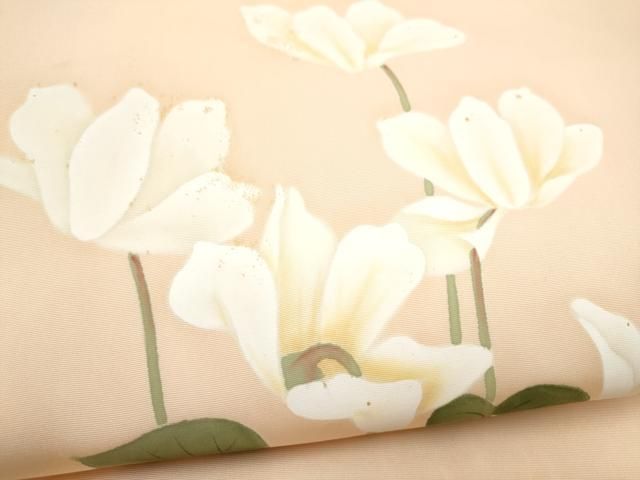 平和屋着物●塩瀬 九寸名古屋帯 ろうけつ染 枝花文 正絹 逸品 CABN8071hy