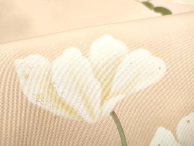 平和屋着物●塩瀬 九寸名古屋帯 ろうけつ染 枝花文 正絹 逸品 CABN8071hy