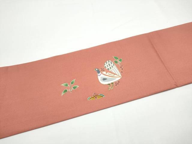 平和屋着物●塩瀬 九寸名古屋帯 絵皿花鳥文 金彩 正絹 逸品 CABN8072hy