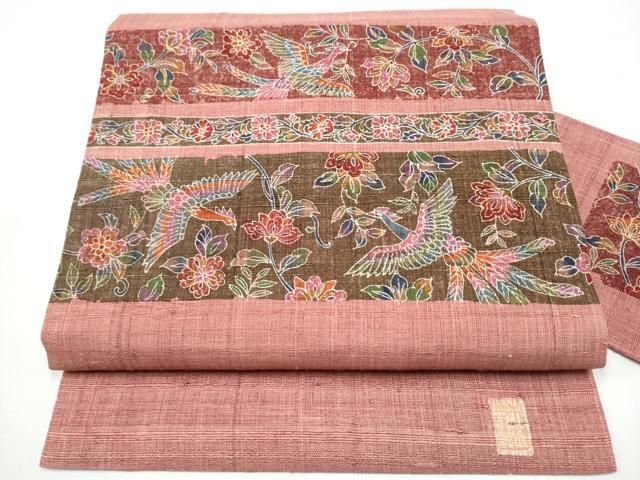 平和屋着物●九寸名古屋帯 作家物 紬地 花喰鳥 金彩 正絹 逸品 CABN8079hy