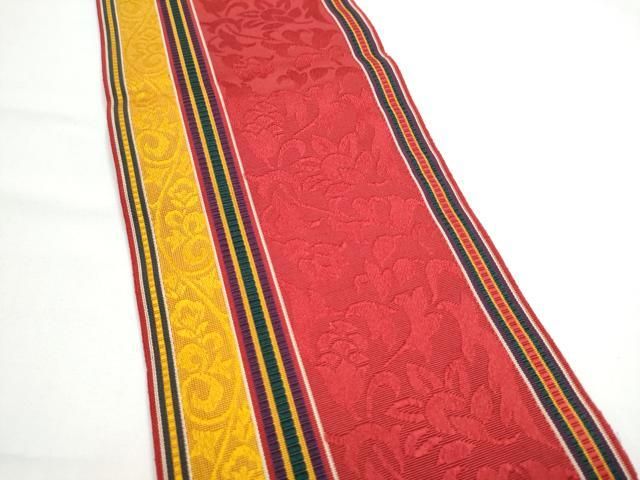 平和屋着物●本場筑前博多織 半幅帯 花唐草文 正絹 逸品 CABN8094hy