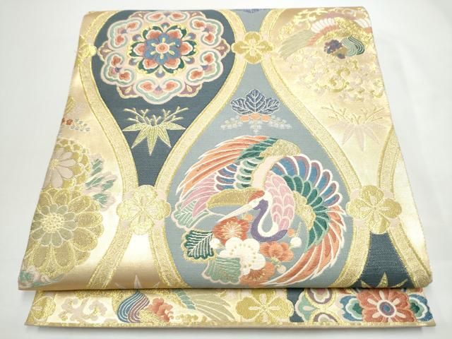 平和屋着物●六通柄袋帯 唐織 華装束 宝物華鳥立涌文 金糸 正絹 逸品 CABN8106hy