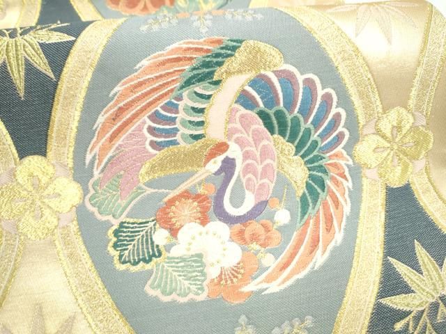 平和屋着物●六通柄袋帯 唐織 華装束 宝物華鳥立涌文 金糸 正絹 逸品 CABN8106hy