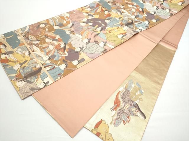 平和屋着物●六通柄袋帯 人物文 正絹 逸品 CABN8107hy