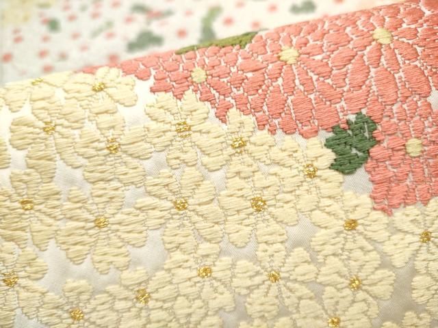 平和屋着物●六通柄袋帯 唐織 芳彩美術織物謹製 春秋御花 金糸 正絹 逸品 CABN8108hy