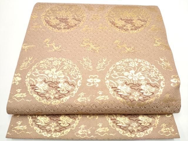 平和屋着物●龍村晋謹製 全通柄袋帯 名物木下金襴 金糸 正絹 逸品 CABN8113hy
