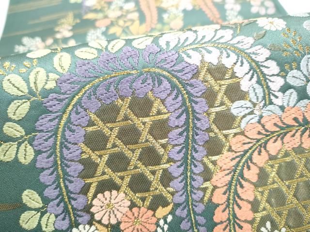 平和屋着物●六通柄袋帯 唐織 花籠文 金糸 正絹 逸品 CABN8115hy