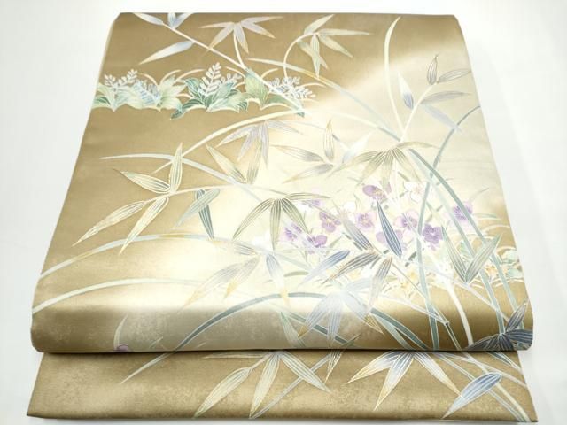 平和屋着物●若林雅臣 六通柄袋帯 草花文 金彩 正絹 逸品 CABN8121hy