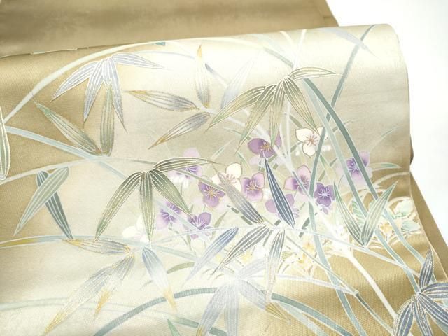 平和屋着物●若林雅臣 六通柄袋帯 草花文 金彩 正絹 逸品 CABN8121hy