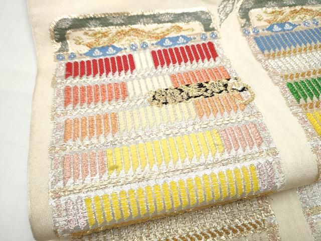 平和屋着物●龍村平蔵製 六通柄 本袋帯 威毛錦 金銀糸 正絹 逸品 CABN8139hy