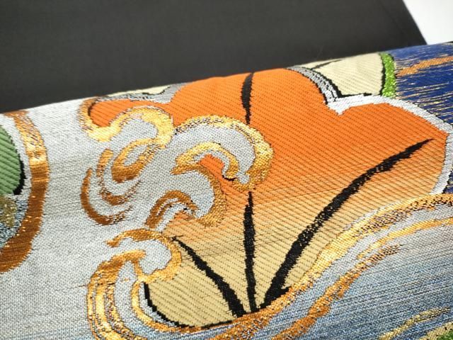 平和屋着物●六通柄 本袋帯 竜田川 黒地 金糸 正絹 逸品 CABN8157hy